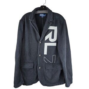 VTG Polo Ralph Lauren RL7 Fleece Lined Blazer Sweatshirt Jacket Black‎ Men's L